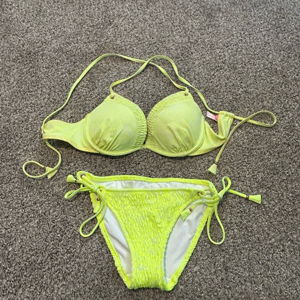 Victorias Secret Yellow Push up Bikini Set Top size 34C Bottoms S/P